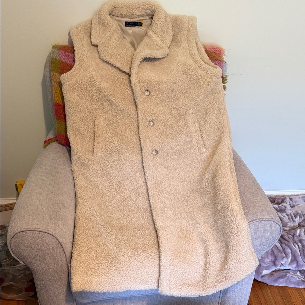 Polo by Ralph Lauren Cream Sherpa Button-Front Vest- like new!!!